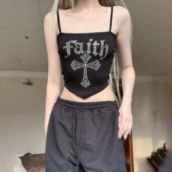 Damen-Tanktop mit Punk-Kreuz-Strasssteinen