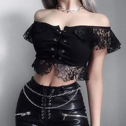 Frauen Goth Floral Lace Crop Top